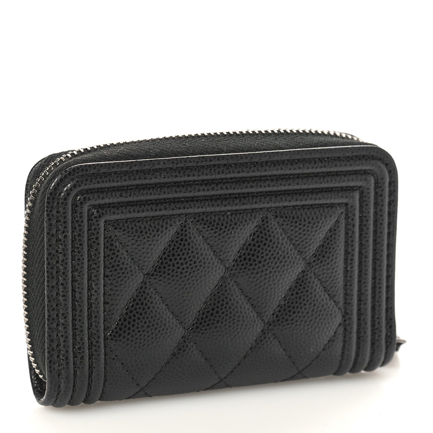 Caviar Quilted Boy Zip Around Coin Purse Wallet Black