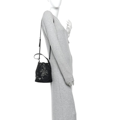Prada Tessuto Saffiano Ricamo Sequin Crystal Embellished Mini Re-Edition 1978 Bucket Bag Black 2 of 9