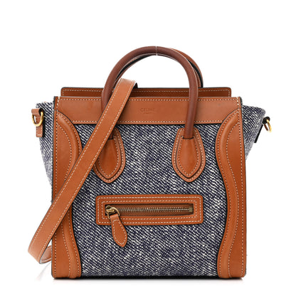 Celine Smooth Calfskin Tweed Nano Luggage Navy Tan 1 of 13