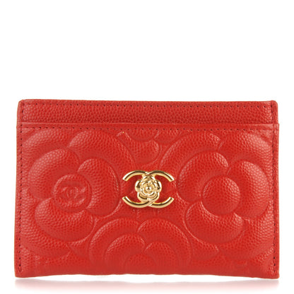 Chanel Caviar Camellia Embossed Card Holder Red 1 of 8