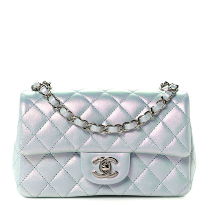 Chanel Iridescent Calfskin Quilted Mini Rectangular Flap Light Blue 1 of 11