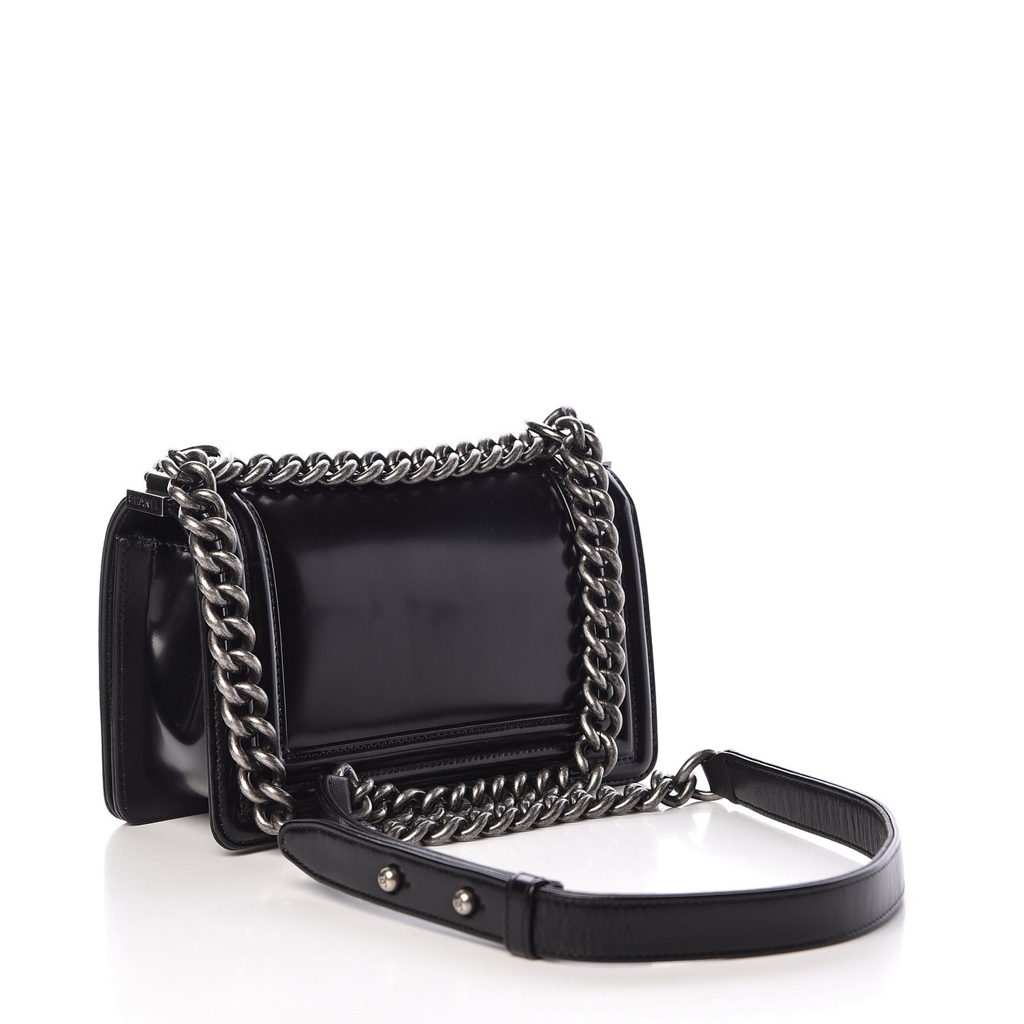 Glazed Calfskin Small Boy Flap Black