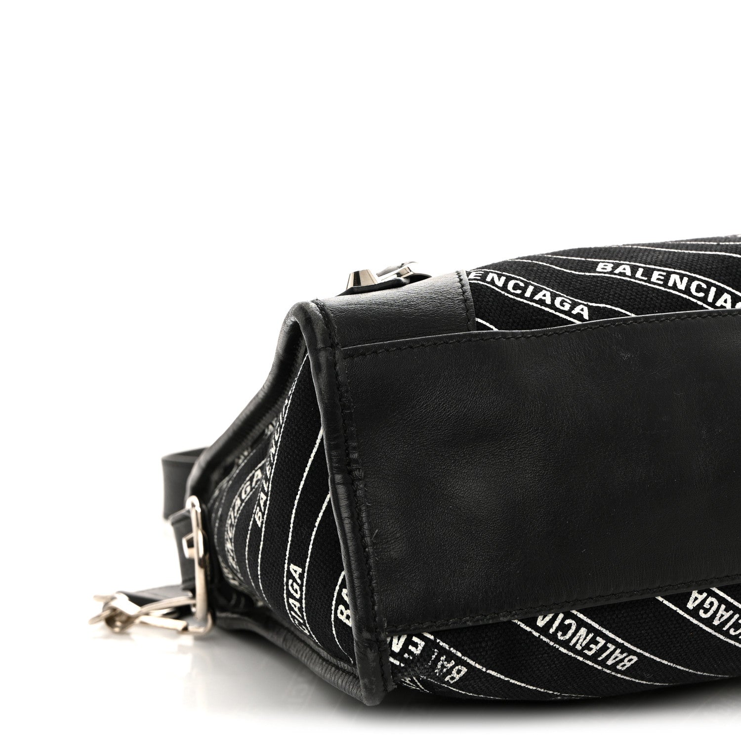 Balenciaga Canvas Satin Calfskin Diagonal Allover Logo Print Classic Silver Hardware S City Black White 10 of 12