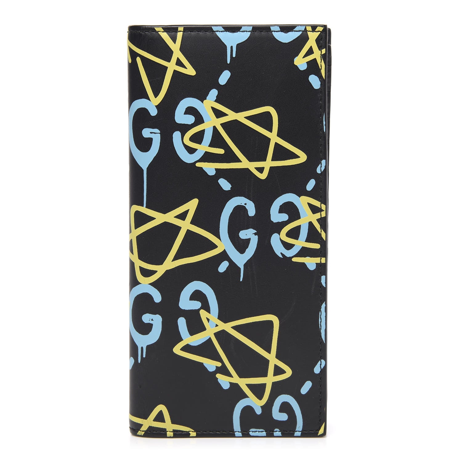 Gucci Calfskin GucciGhost Bi-Fold Long Wallet Black New Acquamarine 1 of 10