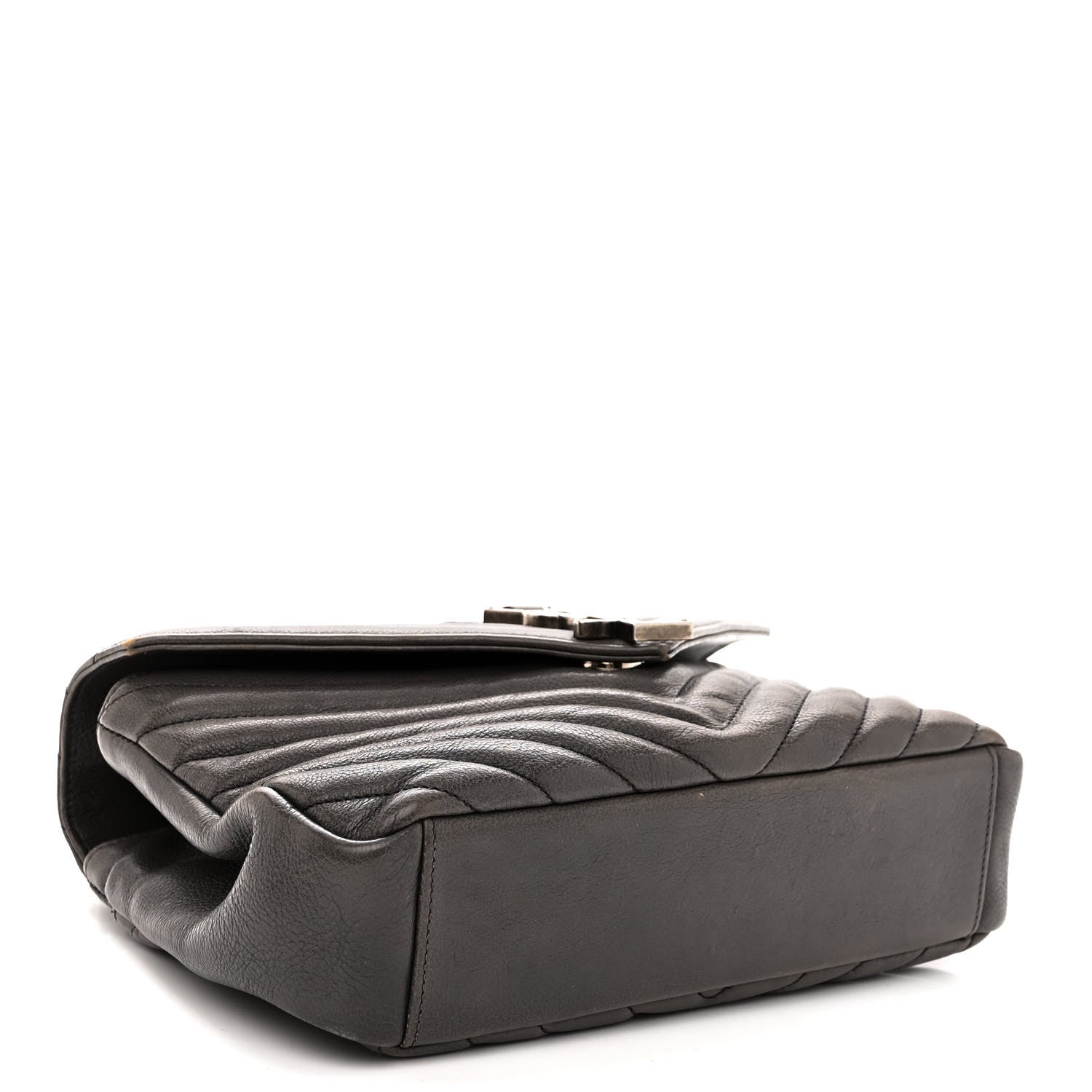 Saint Laurent Sheepskin Matelasse Chevron Monogram Medium College Bag Light Coal 4 of 12