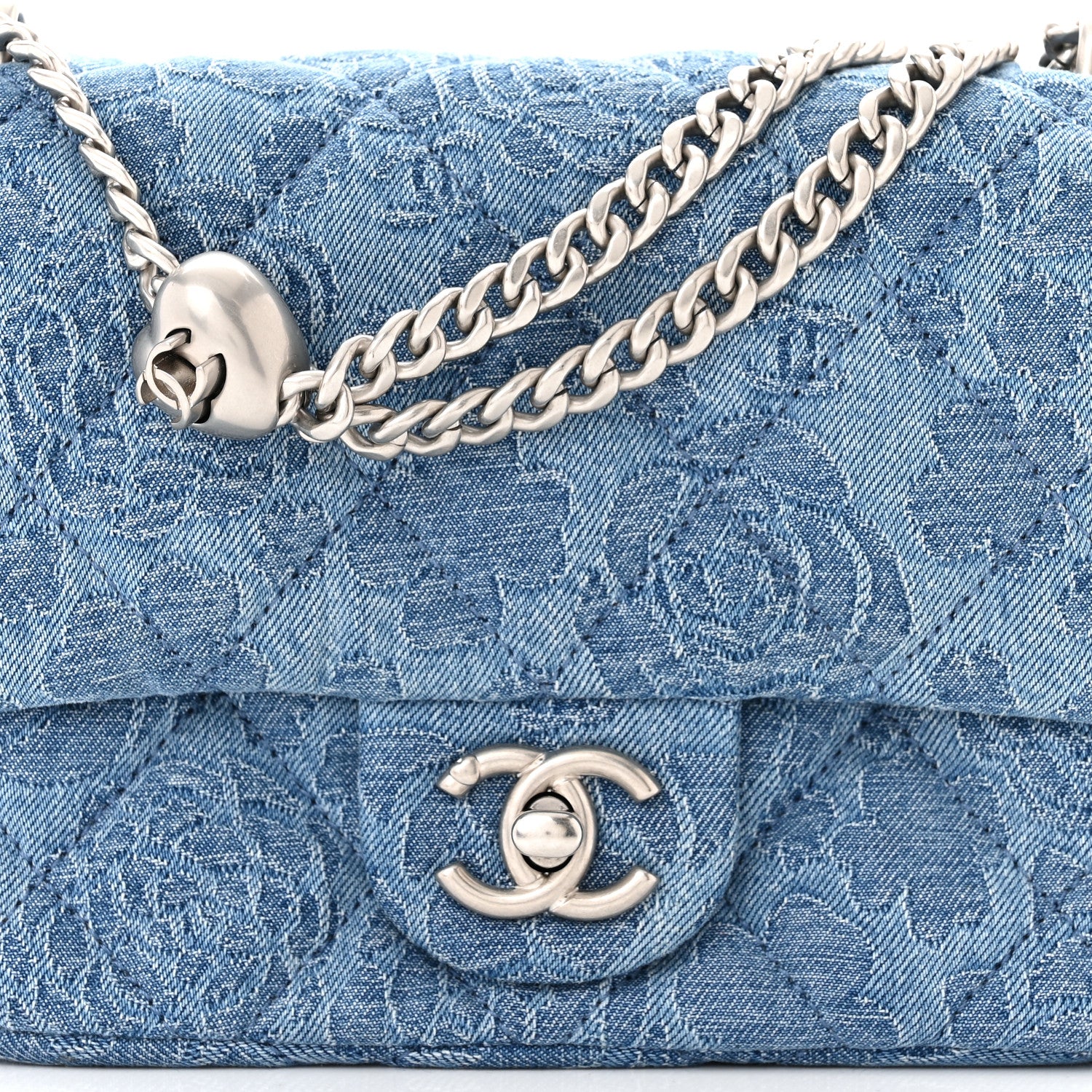 Chanel Denim Quilted Camellia Sweetheart Mini Flap Blue 8 of 11