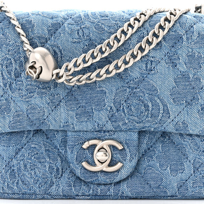 Chanel Denim Quilted Camellia Sweetheart Mini Flap Blue 8 of 11