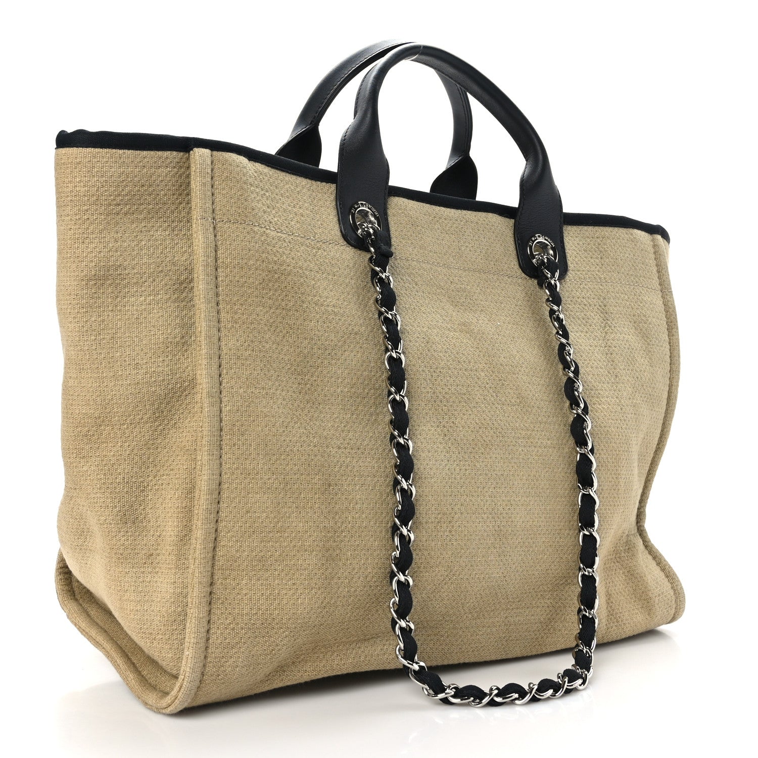 Chanel Canvas Medium Deauville Tote Beige Black 3 of 9