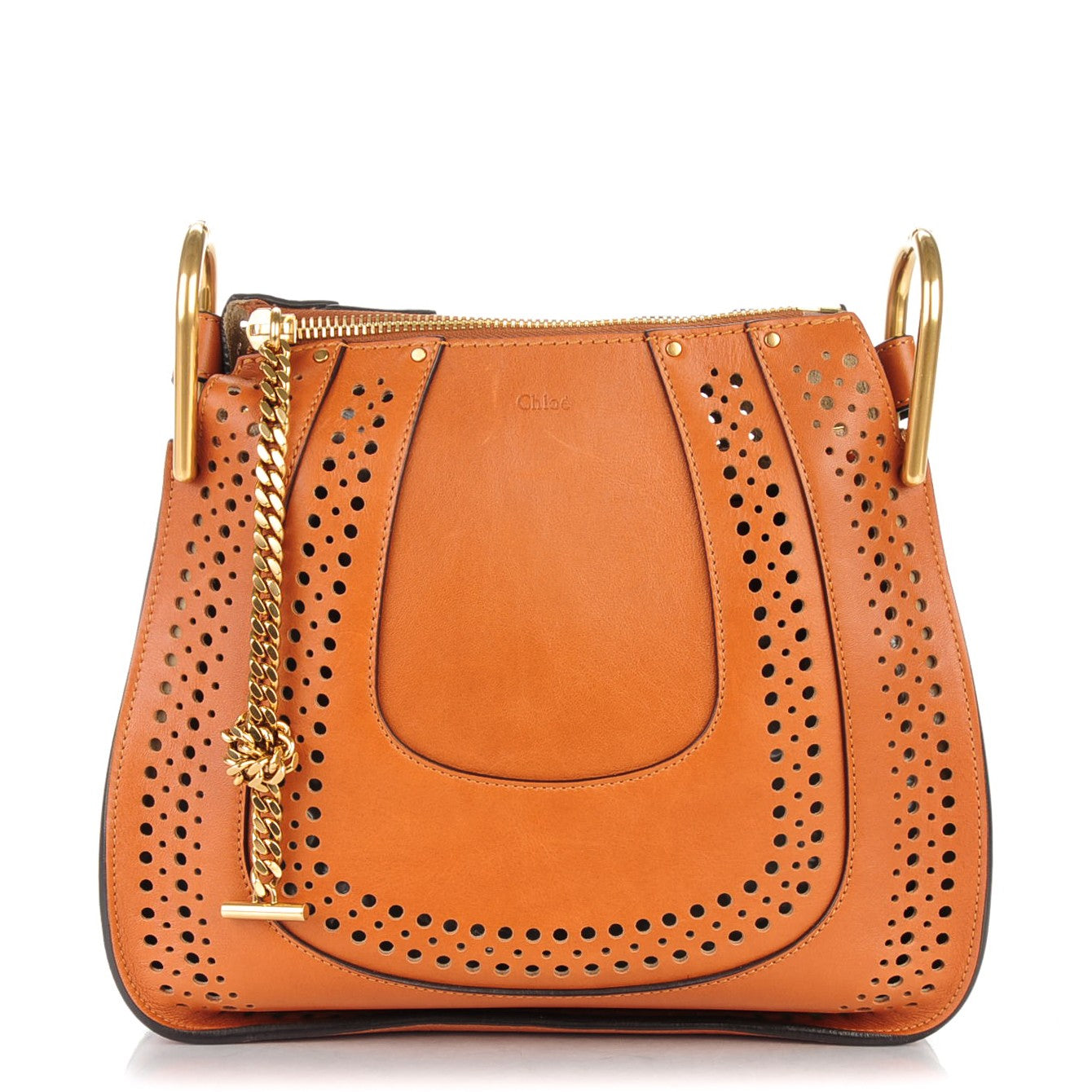 Calfskin Perforated Small Hayley Hobo Caramel