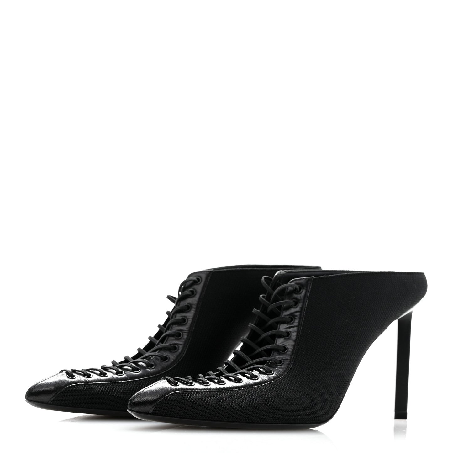 Knit Fabric Show Lace-Up Mules 37 Black