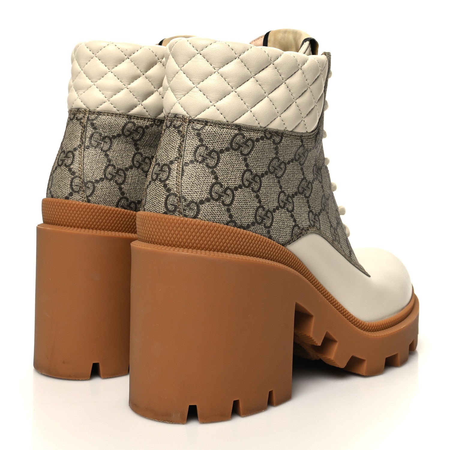 Gucci Calfskin GG Supreme Monogram Nappa Quilted Lace Up Ankle Boots 42 Mystic White Beige 4 of 10