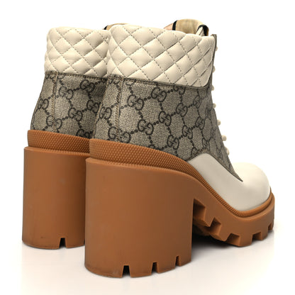 Gucci Calfskin GG Supreme Monogram Nappa Quilted Lace Up Ankle Boots 42 Mystic White Beige 4 of 10