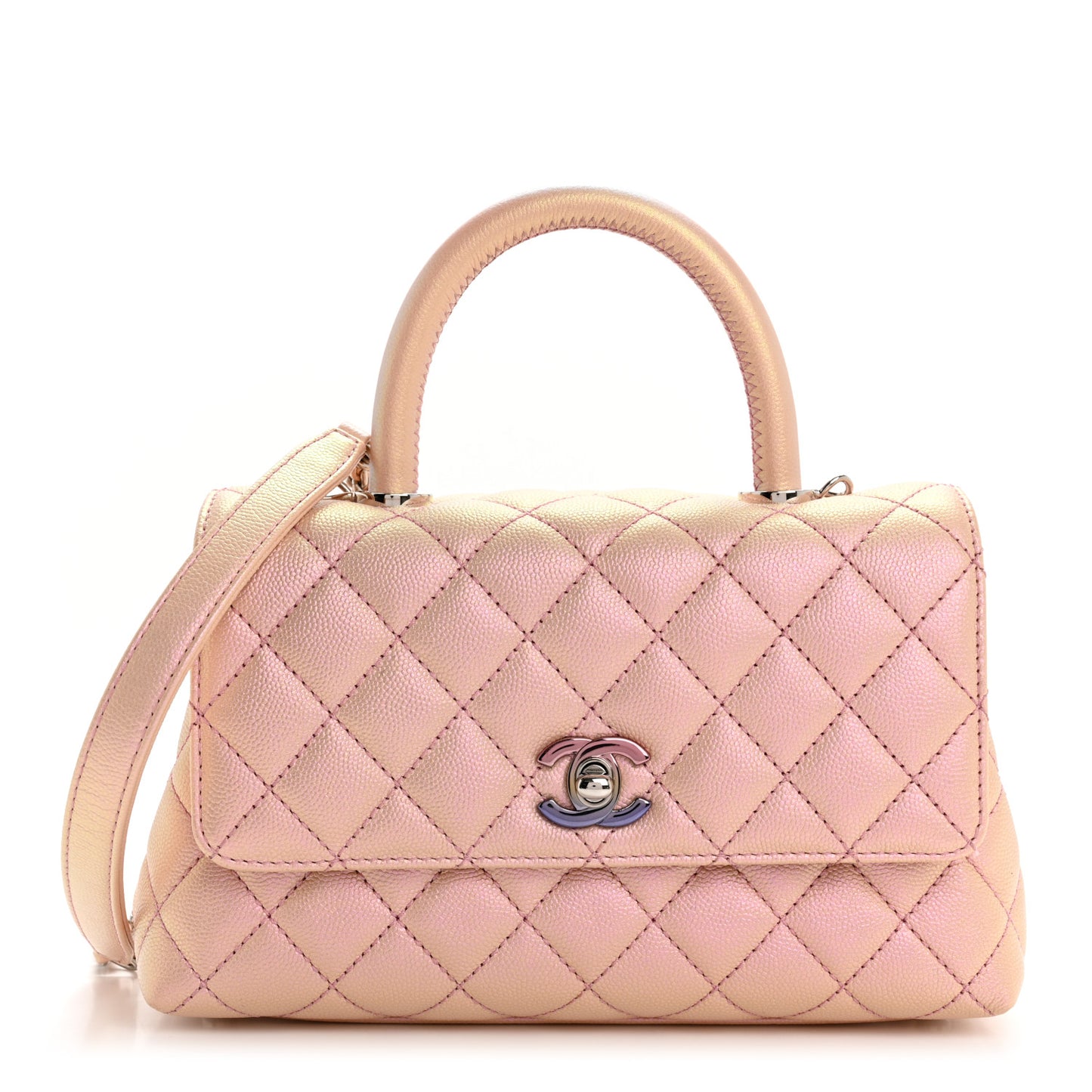 Iridescent Caviar Quilted Mini Coco Handle Flap Light Pink