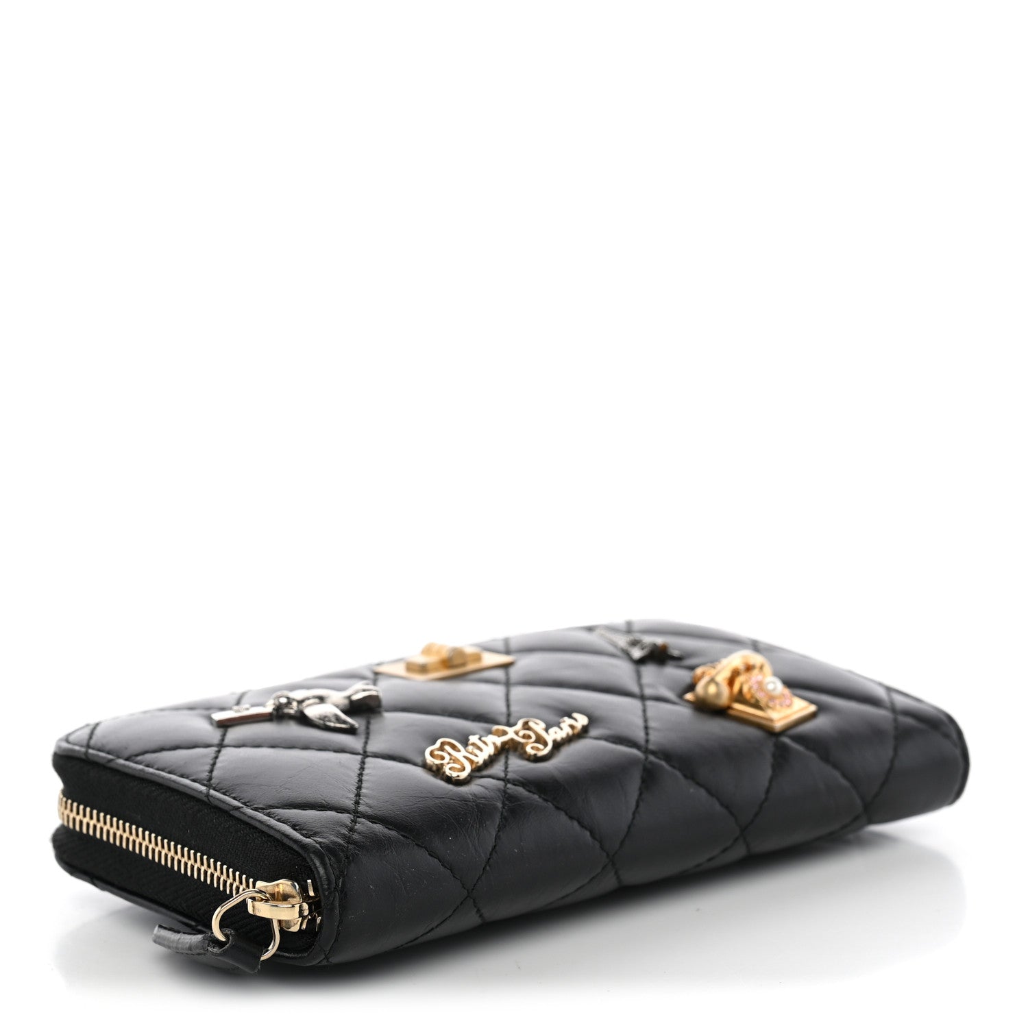 Chanel Aged Calfskin Quilted Small Lucky Charms 2.55 Reissue Zip Around Wallet Black 4 of 9