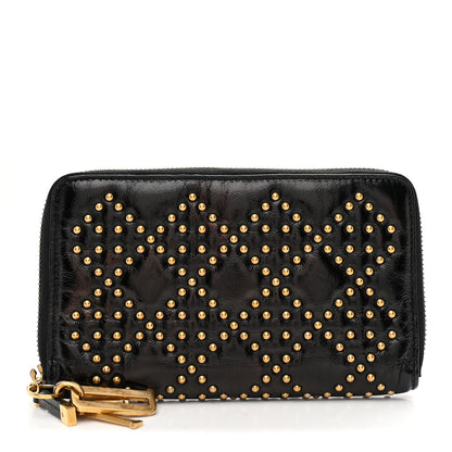 Christian Dior Patent Studded Supple Lady Dior Zip Wallet Black 1 of 7