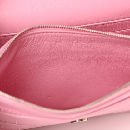 Balenciaga Patent Crocodile Embossed B Wallet On Chain Pink 17 of 18