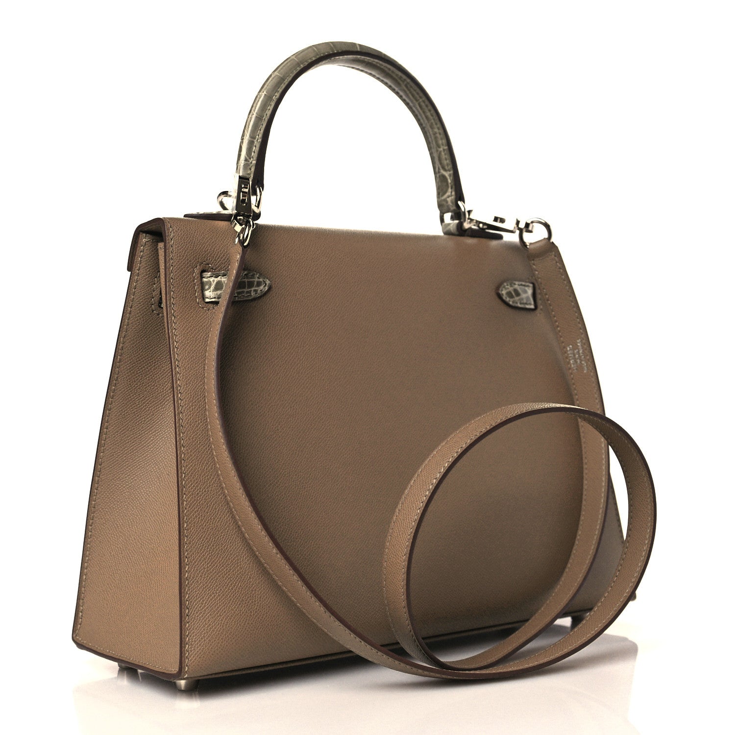 Hermes Madame Calfskin Shiny Niloticus Crocodile Kelly Sellier Touch 25 Etoupe Gris Tourterelle 2 of 9