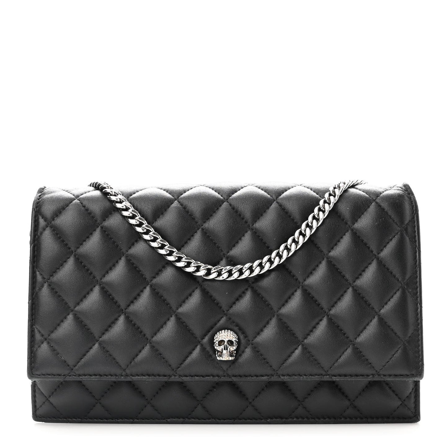 Calfskin Quilted Medium Skull Chain Crossbody Bag Black