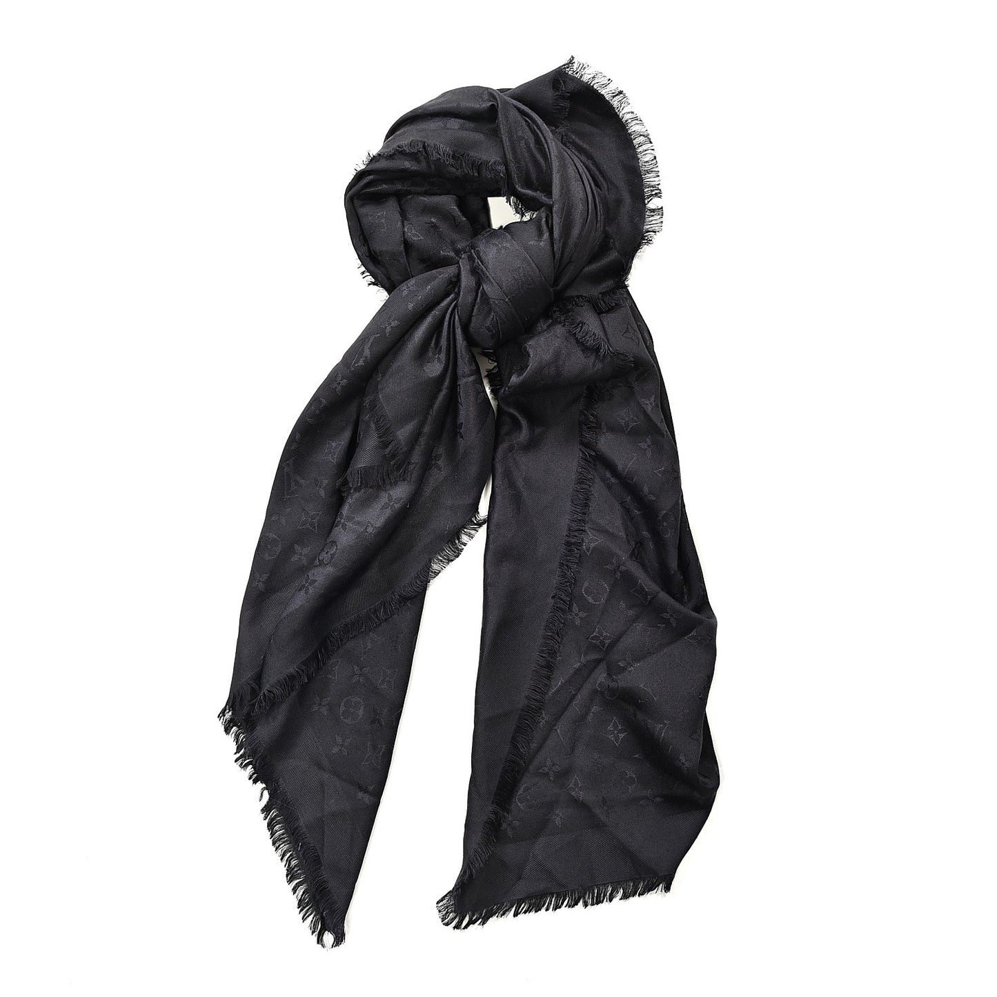 Silk Wool Monogram Shawl Anthracite