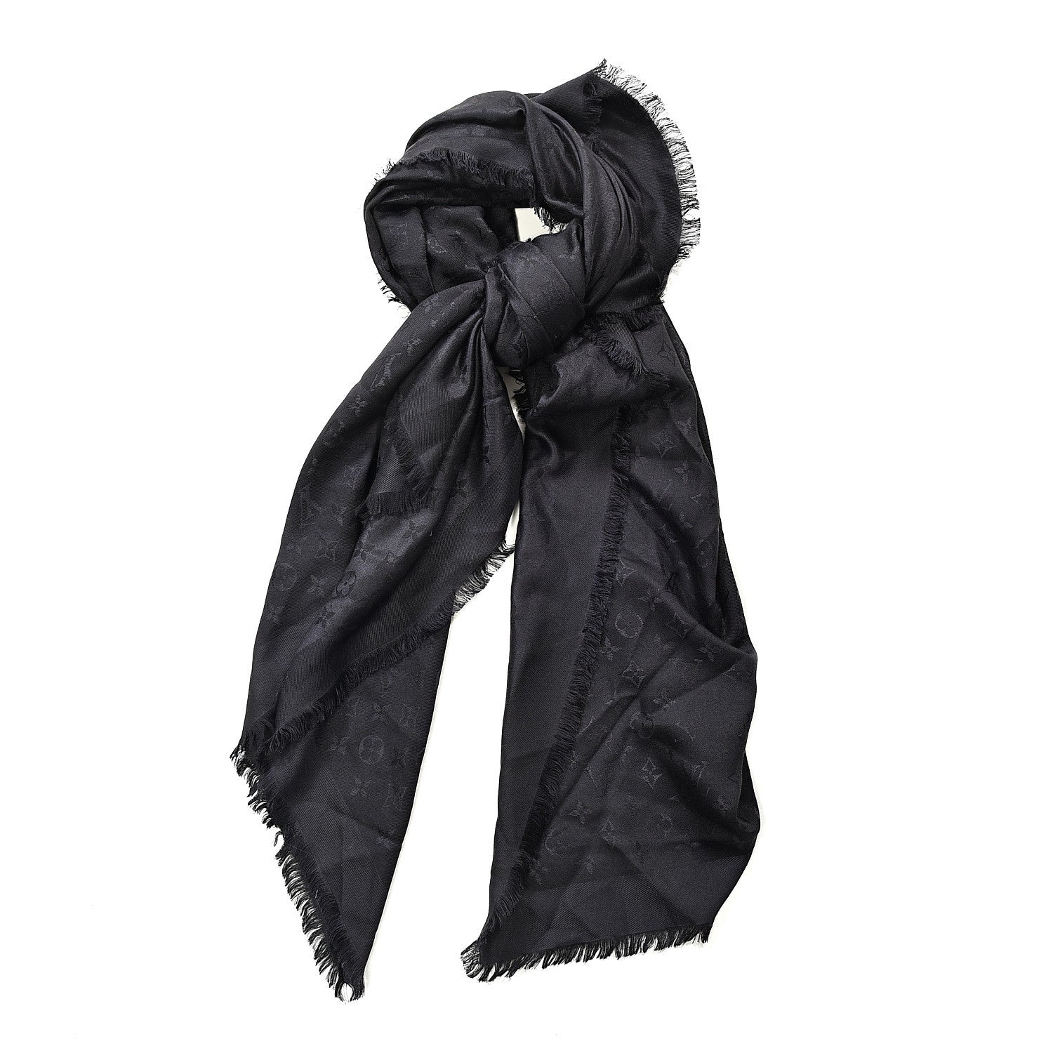 Louis Vuitton Silk Wool Monogram Shawl Anthracite 2 of 5