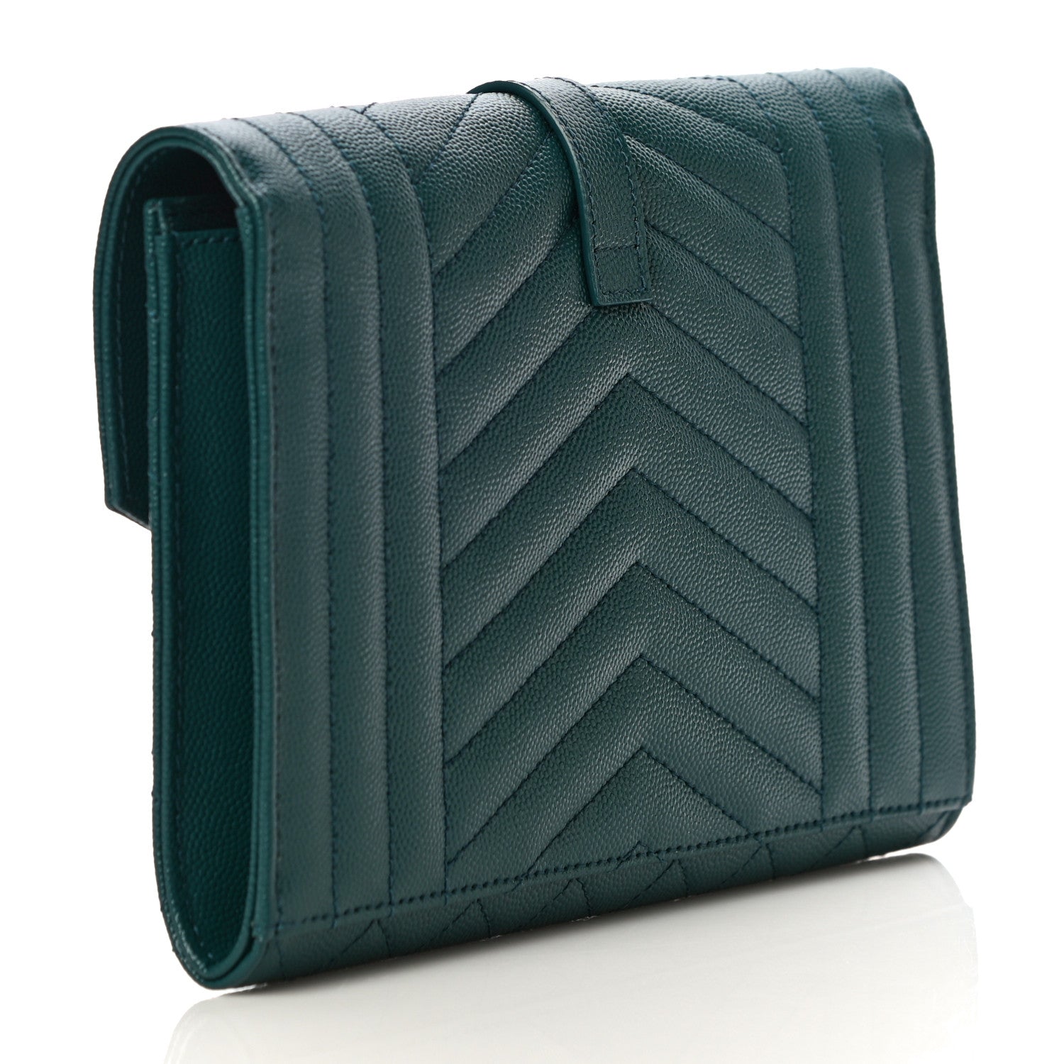 Saint Laurent Grain De Poudre Textured Mixed Matelasse Triquilt Monogram Clutch Sea Turquois 3 of 11