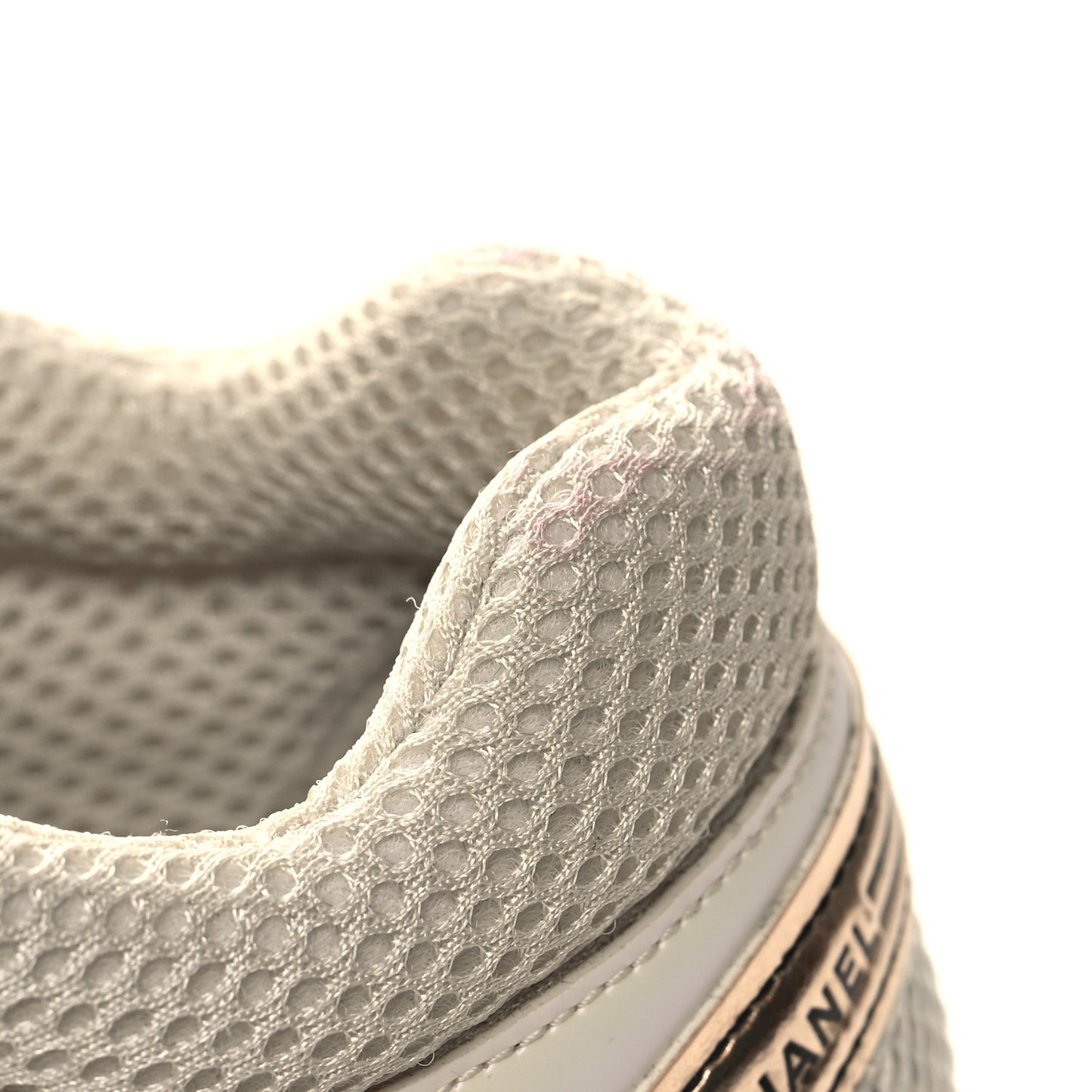 Fabric Laminated Calfskin Stretch CC Womens Sneakers 37 White Gold Silver