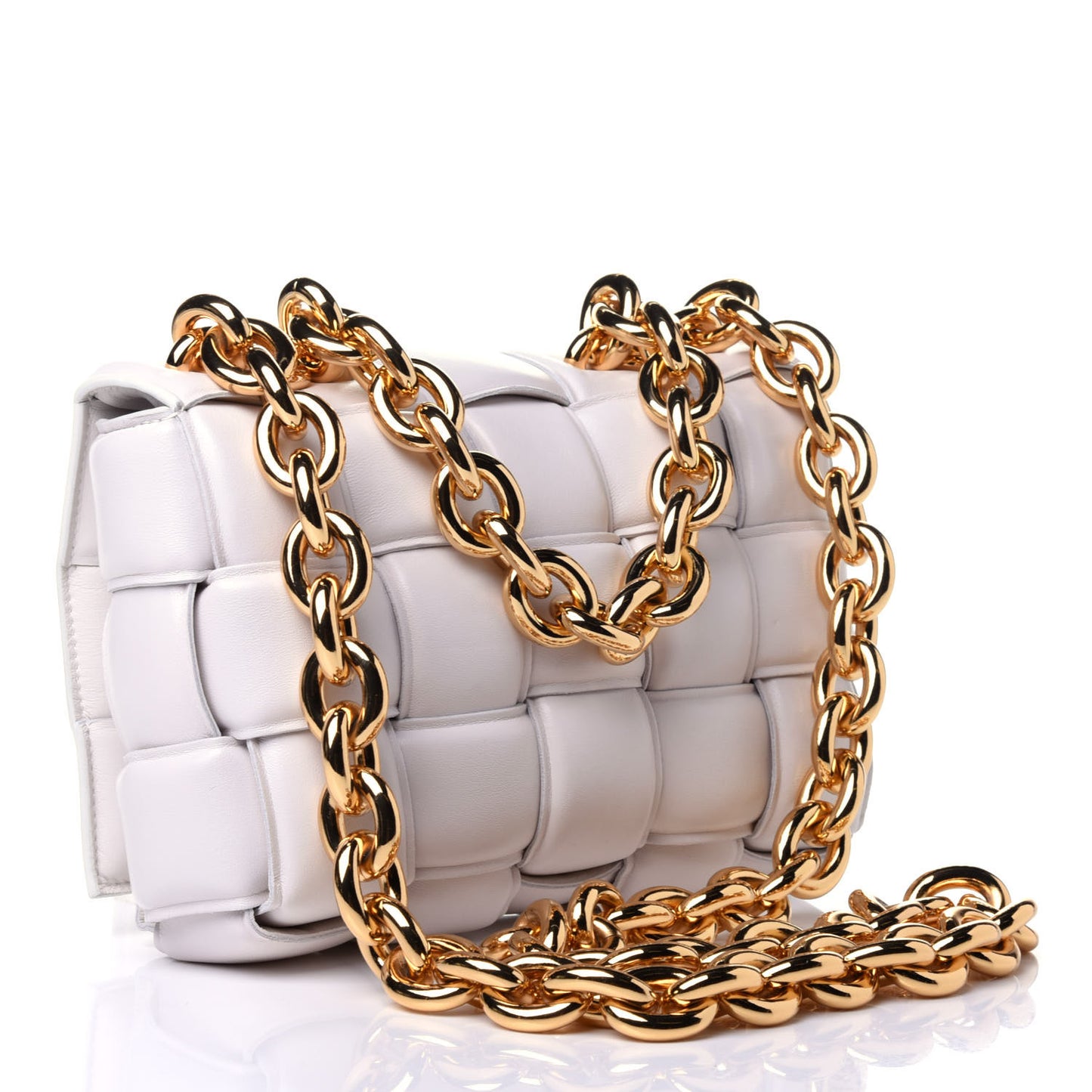 Lambskin Maxi Intreccio Padded Chain Cassette Crossbody Bag White