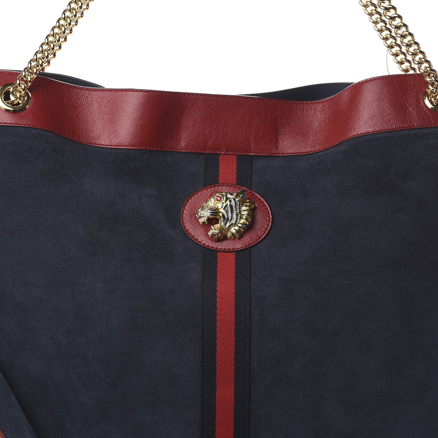 Suede Calfskin Maxi Rajah Chain Tote New Blue Romantic Cherry