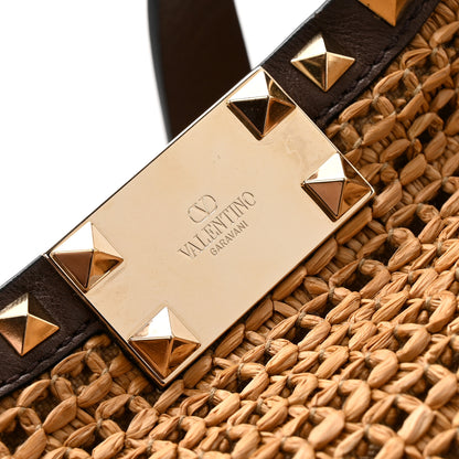 Valentino Garavani Synthetic Raffia Calfskin Rockstud Small Garden Tote Bag Tobacco Cacao 12 of 14