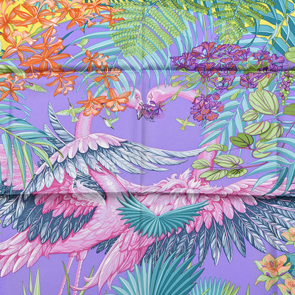 Hermes Silk Flamingo Party Scarf 90 Cyclamen Mauve Vert 3 of 7