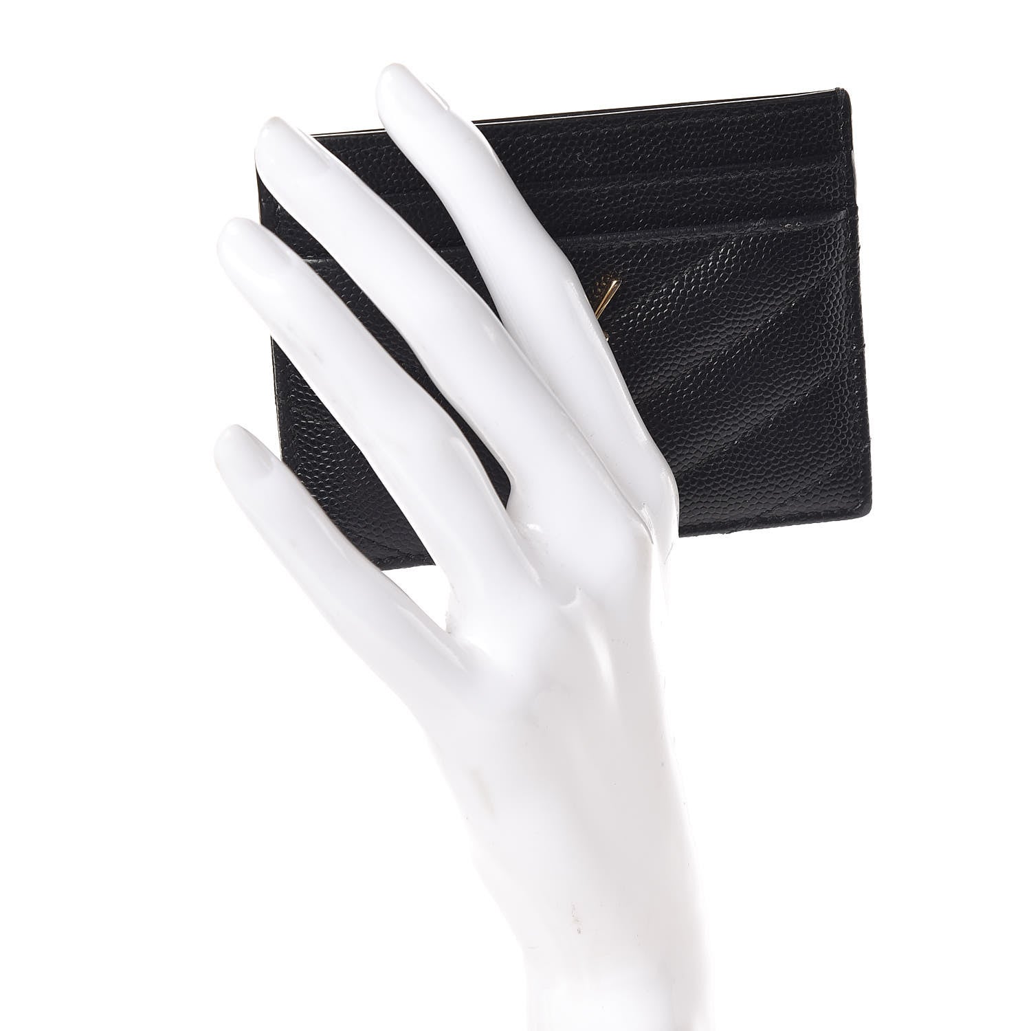 Saint Laurent Grain De Poudre Matelasse Chevron Monogram Credit Card Case Black 2 of 12