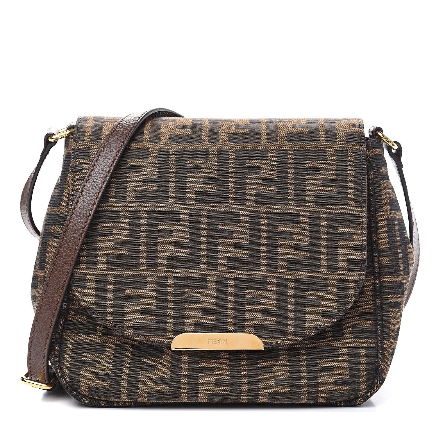 Fendi Zucca Vitello Artic Small Messenger Bag Tobacco Castagna 1 of 8