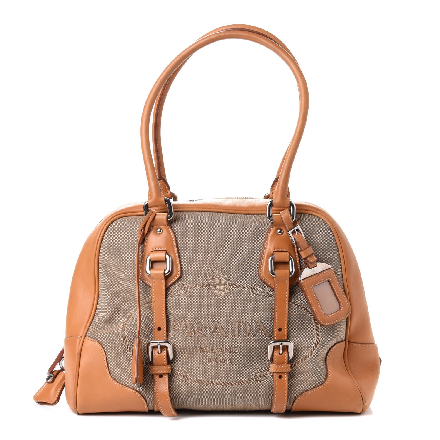 Prada Jacquard Logo Bauletto Corda Cuoio 1 of 5