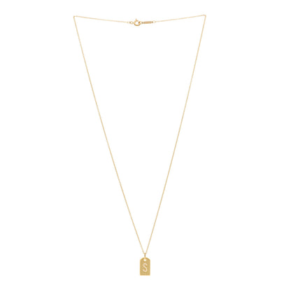 Tiffany 18K Yellow Gold Diamond Letter S Tag Pendant Necklace 2 of 3
