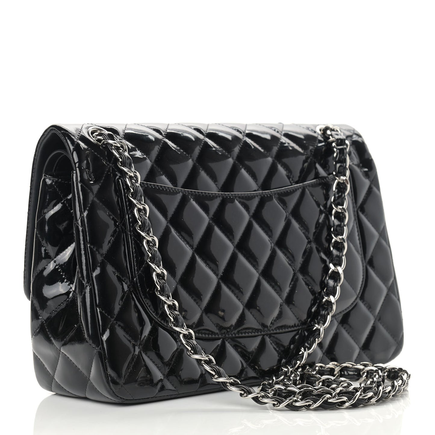 Patent Quilted Jumbo Double Flap Black