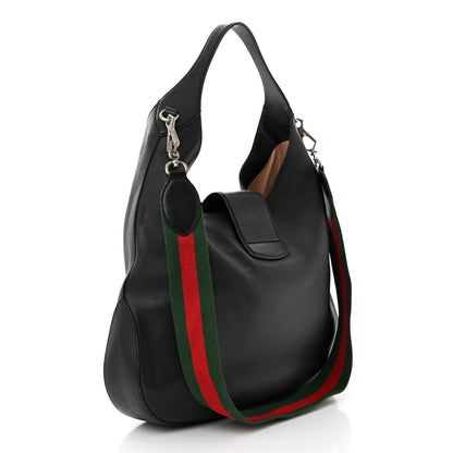 Gucci Calfskin Web Dog Embroidered Large Dionysus Hobo Black 3 of 13