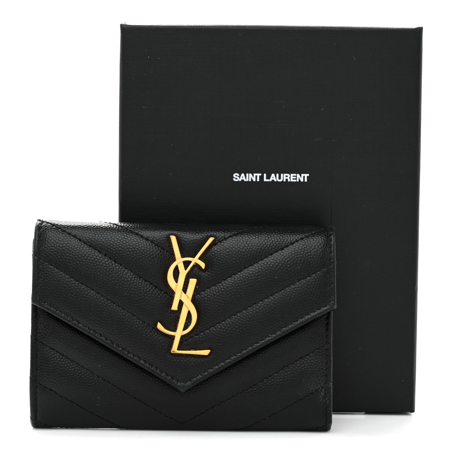 Saint Laurent Grain De Poudre Matelasse Chevron Small Monogram Envelope Wallet Black 8 of 8
