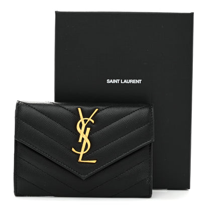 Saint Laurent Grain De Poudre Matelasse Chevron Small Monogram Envelope Wallet Black 8 of 8