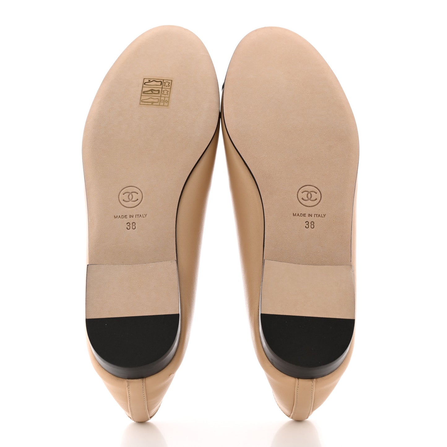 Lambskin Cap Toe CC Ballerina Flats 38 Beige Black