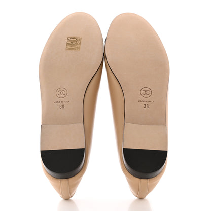 Chanel Lambskin Cap Toe CC Ballerina Flats 38 Beige Black 5 of 15