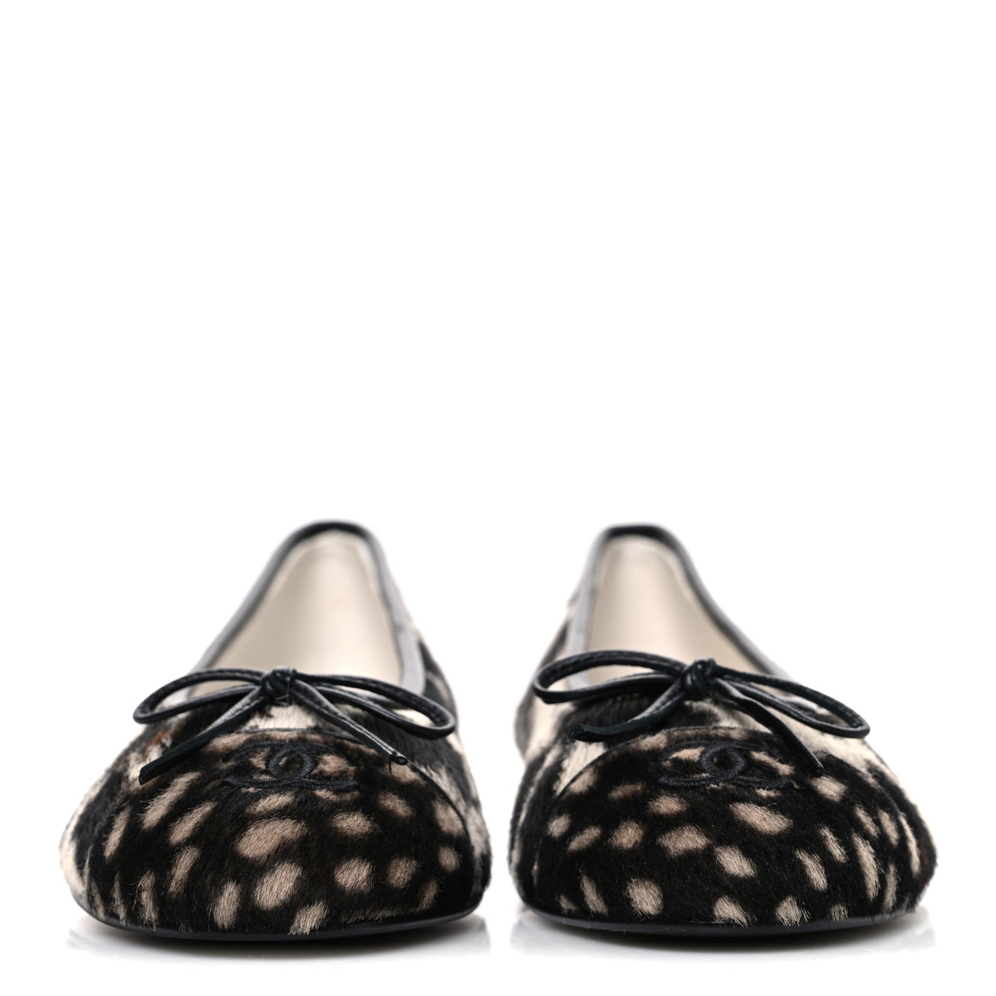Pony Hair Cap Toe CC Ballerina Flats 37.5 White Brown Black