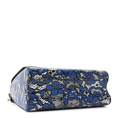 Louis Vuitton Calfskin Lace Flower Inlay Twist Shoulder Bag MM Navy Black 5 of 10