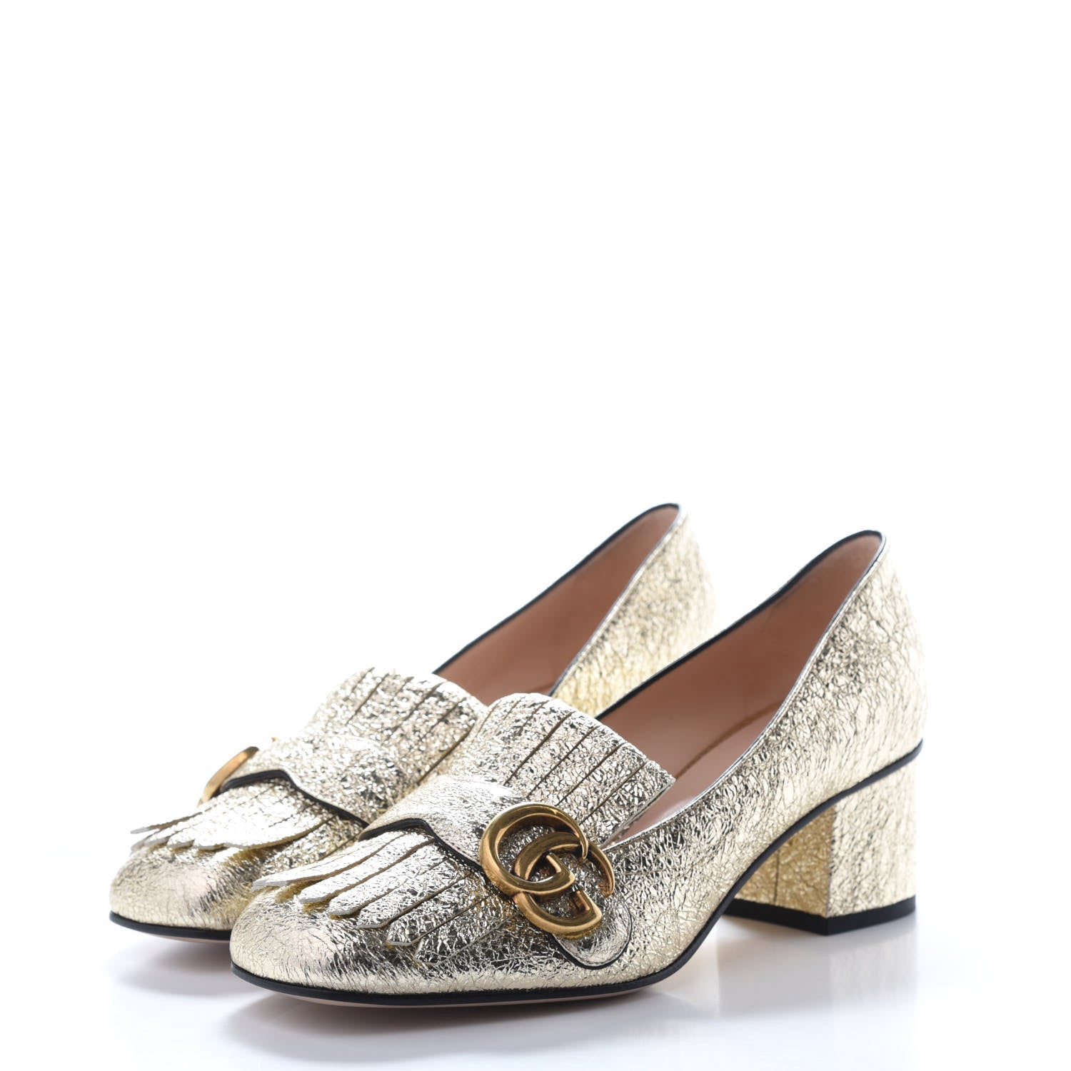 Gucci Galassia GG Marmont Fringe 50mm Loafer Pumps 37.5 Platino 3 of 9