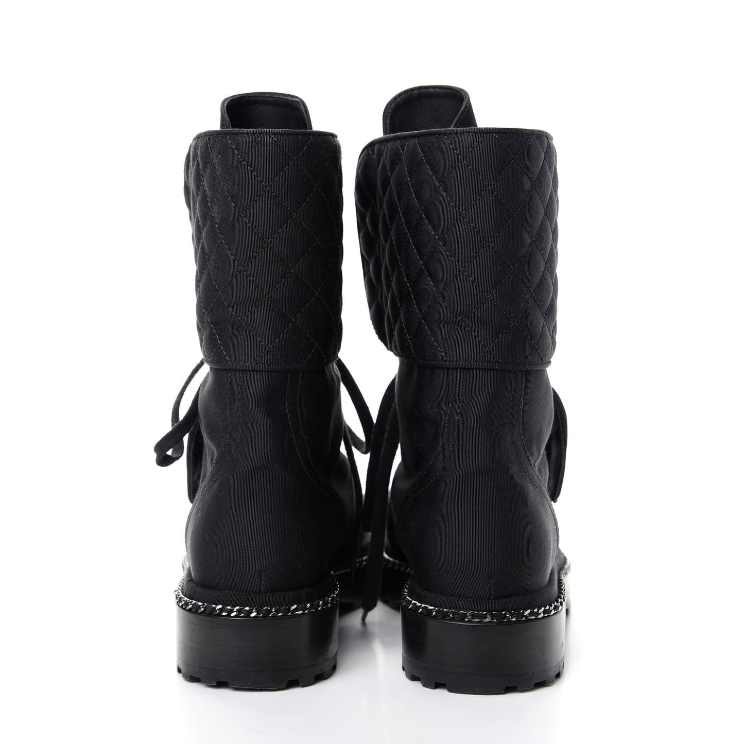 Grosgrain Pearl Chain CC Combat Short Boots 36 Black