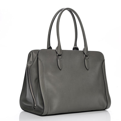 Alexander McQueen Pebbled Calfskin Large Skull Padlock Zip Around Tote Dark Grey 3 of 7