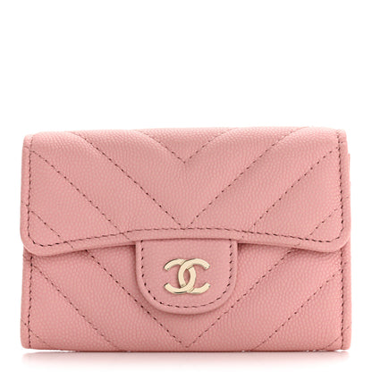 Chanel Caviar Flat Chevron Quilted Flap Card Holder Pink 1 of 10
