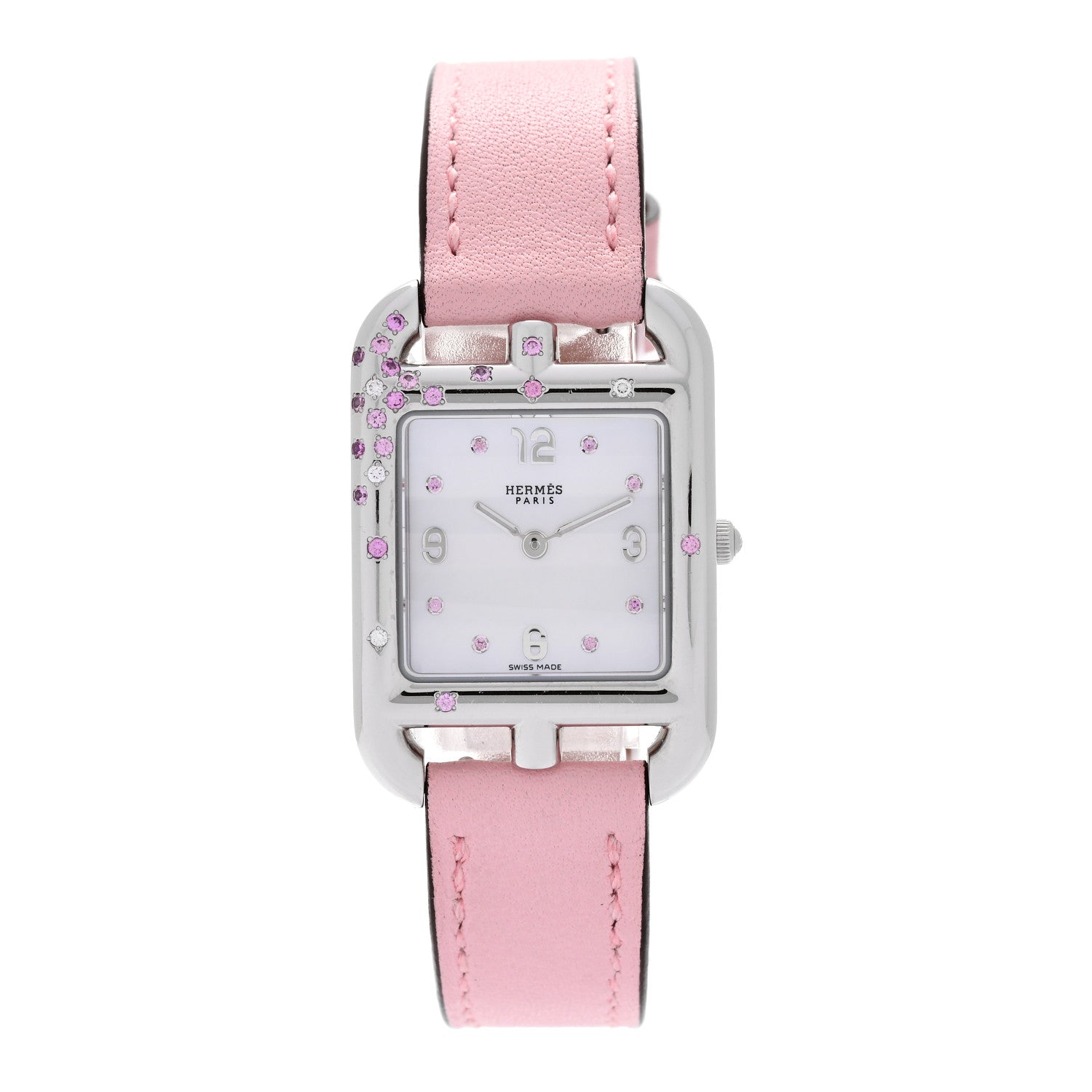 Hermes Stainless Steel Swift Diamond Pink Sapphire Mother of Pearl 23mm Cape Cod Quartz Watch Rose Sakura 1 of 5