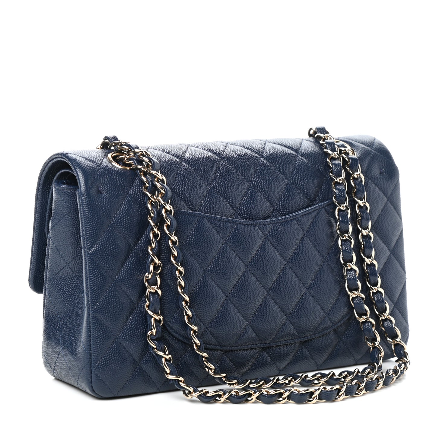 Caviar Quilted Medium Double Flap Navy