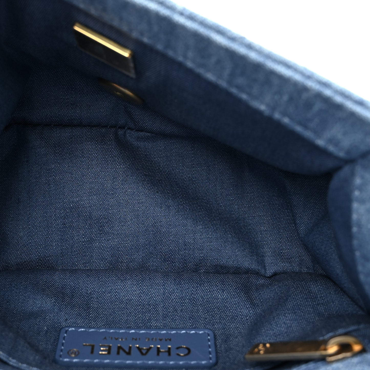 Denim Quilted Mini Pearl Crush Flap Blue