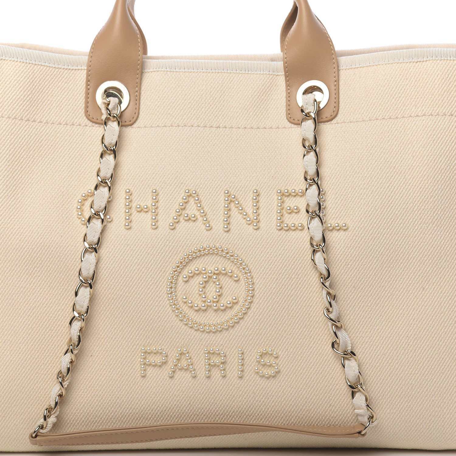 Chanel Canvas Pearl Medium Deauville Tote Ecru Beige 7 of 9